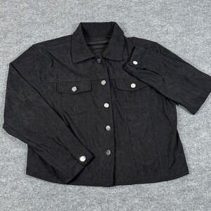 Large Black Corduroy Lightweight Jacket Button Front Two Pocket Casual Neutral